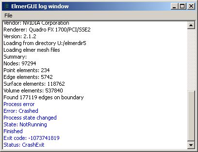 screen shot of the Elmer GUI log window after closing Elmer